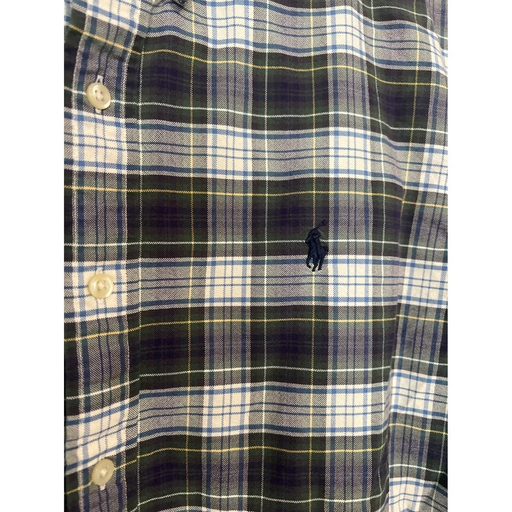 Polo Ralph Lauren Plaid Shirt Mens XL Navy Green Excellent Long Sleeve Button Up